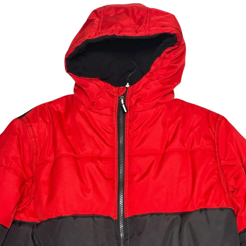 Whales Tail Red Black Hooded Puffer Jacket Coat Youth 14/16 Fleece Lined Warm